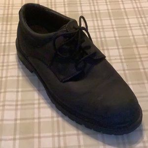 Black LEATHER Oxfords by Bugle Boy Tie Men’s Shoes 10 1/2 WIDE Suede Like